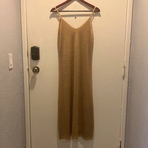 Zara Knit Long Gold Metalic Dress (NWT) Sz. US M